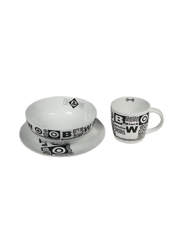 Набор для завтрака Black&White (кружка 330мл салатник 15,9см тарелка 19,8см) фарфор GiftLand (8520 B&W) 2408609 — 1