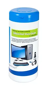 Салфетки влажные "DUO CLEAN" 50шт для экранов, мониторов + 50шт для пластика, в тубе, Silwerhof