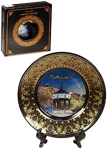 Тарелка Пятигорск Беседка Эолова арфа (фарфор цв. черный) (D15) (15BL-142-4)