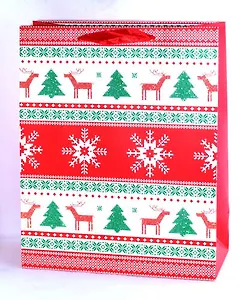 Пакет подарочный бумажный А4 26*32*12 " Олени. Новогодний", Новый год, мат. ламинат, Хансибэг