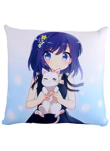 Подушка-антистресс Аниме Девушка с белым котиком (Сёдзё) (цветная) (30х30)