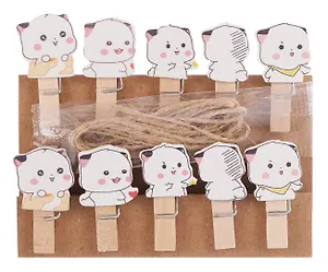 Прищепки декоративные с веревкой Белые котята (10шт)