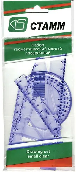 Набор геометрический малый (треугольник 2 штуки, линейка 16 см, транспортир), СТАММ 214420 — 1