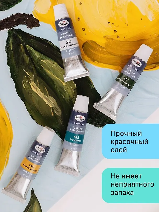 Краски акриловые 24цв 9мл "Студия", туба, к/к, Гамма 2949268 — 9