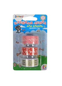Клейкая лента д/декора Hobby бумажная 3шт 18мм*1,5м (бантики/лепесточки/цветы) в блистере 481015
