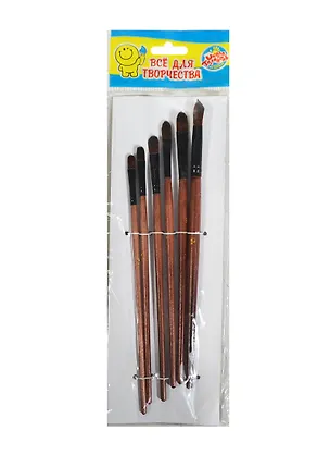 Набор кистей нейлон плоские закругленные с деревянной ручкой (110365) (6шт) (2,4,6,8,10,12) (упаковка) (Сима-ленд) 2426469