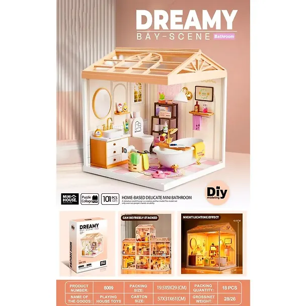 8009 Конструктор интерьерный для детского творчества – сборный домик Fairy Care «Ванная комната», количество деталей - 101 (материалы: пластик, металл, картон), со световыми эффектами (подсветка интер 3140304 — 2