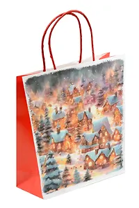 Пакет А4 32*26*12 "Новогодние домики" НГ, крафт