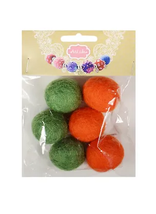 Набор бусин валяных из шерсти (3 см) (6 шт) (зел., оран.) (14-00941-J12) 2538466