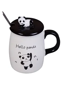 Кружка с крышкой и ложкой Hello Panda (керамика) (400мл)