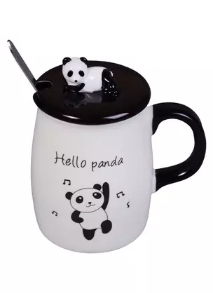 Кружка с крышкой и ложкой Hello Panda (керамика) (400мл) — 2619281 — 1