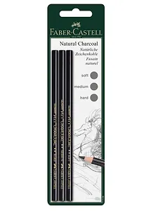 Карандаши угольные "Pitt", 3шт., мягкий/средний/твердый, блистер, Faber-Castell