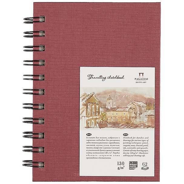 Скетчбук А6 62л "Travelling sketchbook" слоновая кость, рисов.бумага 130г/м2, пружина слева, Гознак 237078 — 1