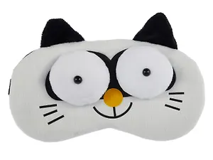 Маска для сна Кот с объемными глазами (плюш) (пакет) белая