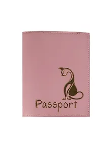 Обложка для паспорта нат.кожа, розовая, зол.тиснение Кошка, тип 2