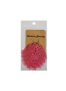 Серьги с кружевом длинные на подложке овальное кружево фуксия (11000202) (упаковка)