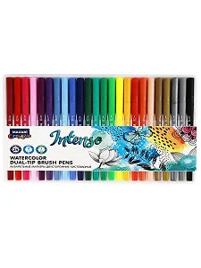 Маркеры акваркльные INTENSO, 24цв, двусторнние, наконечник кисть и перо, пластик.упаковка