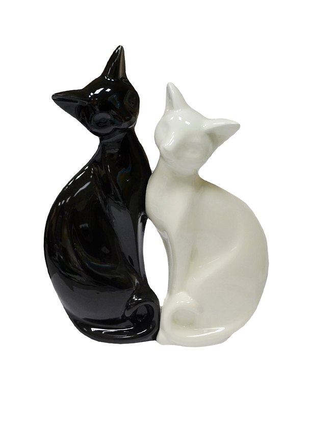 Фигурка Пара кошек белая и черная (26х20) (керамика) (390-472) 2440464 — 1