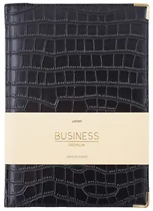 Книга для записей А4 100л кл. "BUSINESS PREMIUM. Impact (черный)" иск.кожа, поролон, мет.уголки, тонир.блок. зол.торец, 2 ляссе, инд.уп.