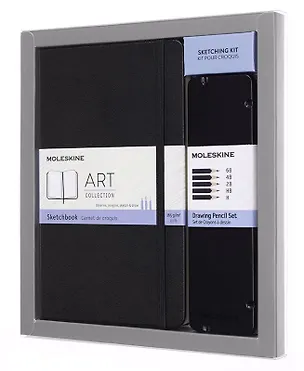 Набор Moleskine, Молескин Art Collection пенал с черногр.карандашами/блокнот Large нелинованный черный 356640
