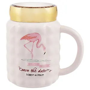 Кружка с зеркальной крышкой Фламинго (рифлёная) (керамика) (400мл) (12-07501-A277)