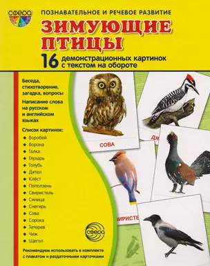 Зимующие птицы. 16 демонстрационных картинок с текстом на обороте — 2612083 — 1