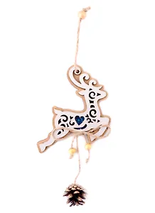 Новогоднее подвесное украшение с шишкой Олень (серебро) (дерево) (12х10)