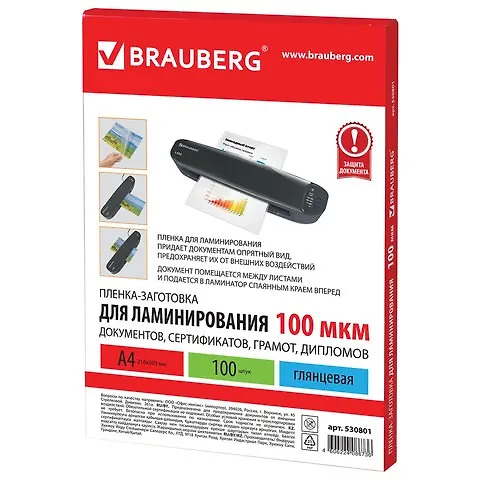 Пленки-заготовки д/ламинирования А4, 100шт, 100мкм 262576 — 2