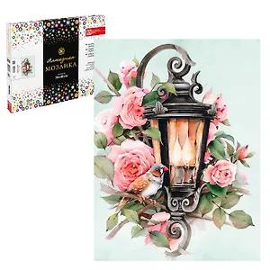 Набор для творчества. Алмазная мозаика Phoenix plus на подрамнике "Фонарь в цветах", 30 х 40 см