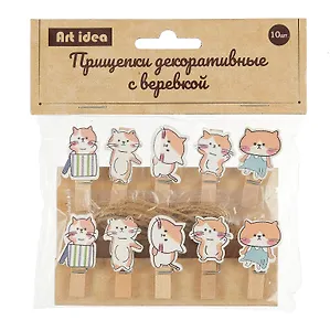 Прищепки декоративные с веревкой "Котята", 10 штук
