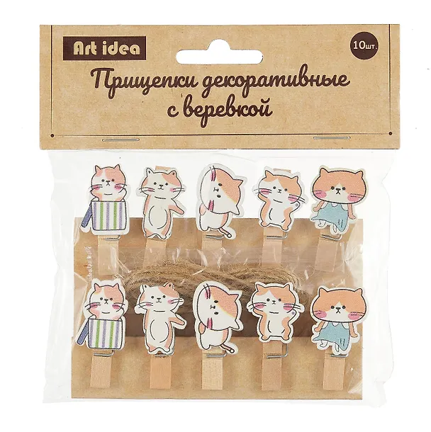 Прищепки декоративные с веревкой "Котята", 10 штук 2987983 — 1