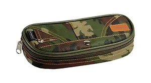 Пенал-косметичка овальный 1отд. 20*9*4см полиэстер, окантовка из искусств. кожи, зеленый с рисунком "милитари", PROFF