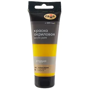 Краска акриловая художественная "Студия" 75мл, желтая средняя, Гамма