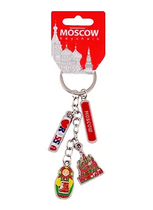 Брелок гроздь Москва с фигурной вставкой 13см (Москва-RUSSIA-Матрешка-ХВБ) (176-E-19-4)