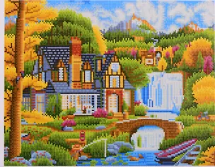 Алмазная мозаика ТМ Рыжий кот (класс.) 40х50см (27цв.) Красивый дом у водопада AC4077 2795798