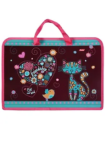 Папка для тетрадей А4 на молнии с трех сторон  "Кошка-подружка" с ручкой