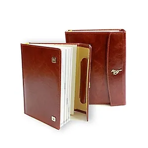 Ежедневник недат. А6+ 198л "Мустанг" Гранд, нат.кожа, св.коричн., клапан, тонир.блок, КанцБург