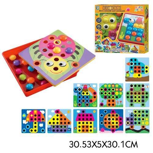 Мозаика-набор 1TOY/Вантой, ИГРОДРОМ Кнопик" для малышей, 10 трафаретов, 30*30*5см" 342995 — 1