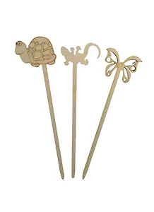 Набор-8 Украшения на шпажках (141266) (3шт) (50мм) (черепаха бабочка ящерица) (игрушка из дерева) (упаковка)