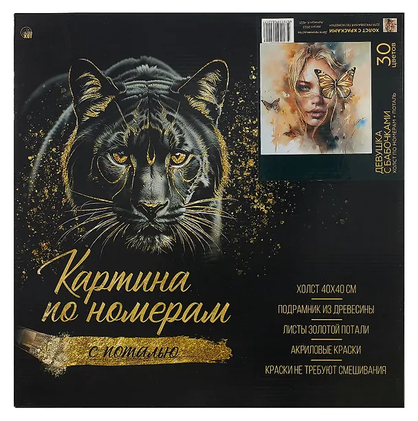 Картина-раскраска по номерам «Девушка с бабочками», 40 х 40 см, с поталью, Рыжий Кот 3019909 — 1