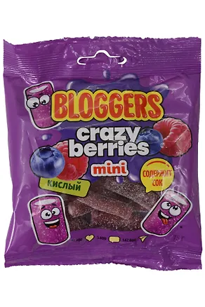 Мармелад жевательный BLOGGERS Крейзи берриз, Лесные Ягоды (мини трубочки), 75г 3083182