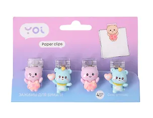 Зажимы для бумаги 04шт "Cute animals" подвес 3102994