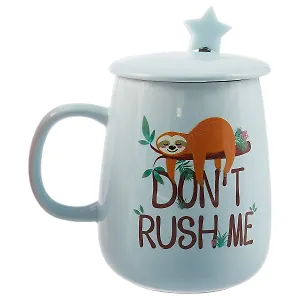 Кружка с крышкой и ложкой Ленивец Don`t rush me (керамика) (400мл) (12-08070-188-SLT)