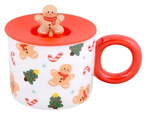 Кружка с крышкой Новогодний узор (керамика) (420 мл)