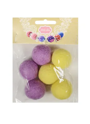 Набор бусин валяных из шерсти (3 см) (6 шт) (сир., жел.) (14-00941-J15) 2538469