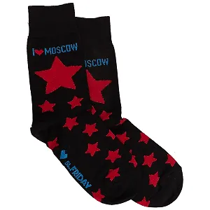 Дизайнерские носки I love Moscow Красные звезды черные (размер 39-41) (В66-19-11-5)
