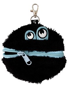 Кошелёк на молнии с глазками, черный, искусственный мех, 10.5х9.5 см, Bookvalno