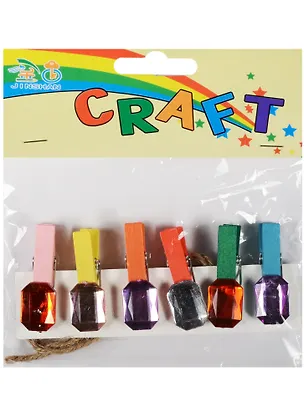 Набор для творчества Прищепки со стразами и веревкой 6шт, микс цветов, крупный кристалл 2548619