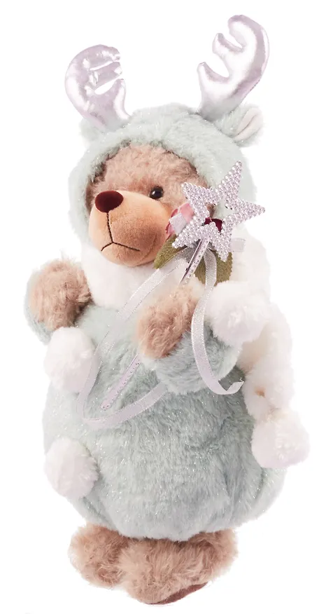 Мягкая игрушка Новогодний Мишка в костюме оленя (пластик, ткань) (20х40) 3131338 — 3