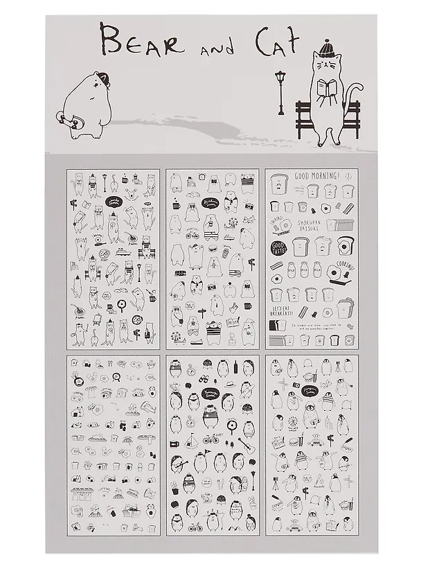 Наклейки Черно-белые коты бумажные , 9*17,5 (6 листов) 2727269 — 6